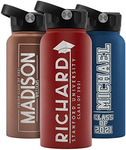  Graduation Gifts, Water Bottle Personalized With Straw Lid - 24 Oz - Pink | Custom Water Bottle W Text - Insulated Double Wall - High School, College, Class Of 2023 | 9 Color - Congrats Grad