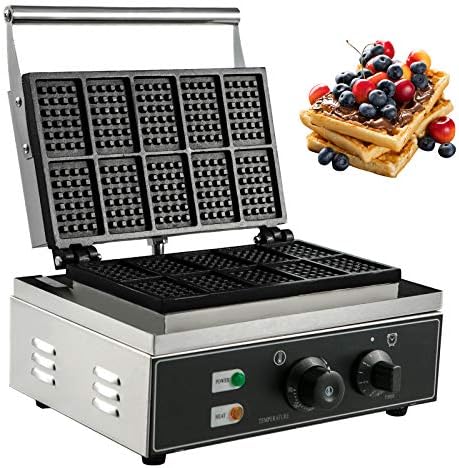  Commercial Rectangle Waffle Maker 10pcs Nonstick Electric Waffle Maker Machine Stainless Steel 110V Temperature And Time Control Heart Waffle Maker Suitable For Restaurant Snack Bar