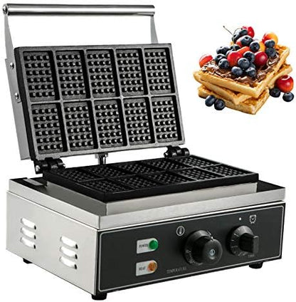  Commercial Rectangle Waffle Maker 10pcs Nonstick Electric Waffle Maker Machine Stainless Steel 110V Temperature And Time Control Heart Waffle Maker Suitable For Restaurant Snack Bar