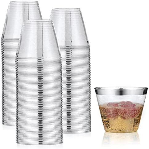  100 Pack 9oz Plastic Cups Gold Glitter With A Gold Rim - Premium Disposable Party Cups - Elegant And Classy Sturdy Cups - Weddings Birthdays Anniversaries And Other Social Events