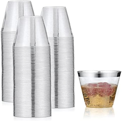  100 Pack 9oz Plastic Cups Gold Glitter With A Gold Rim - Premium Disposable Party Cups - Elegant And Classy Sturdy Cups - Weddings Birthdays Anniversaries And Other Social Events