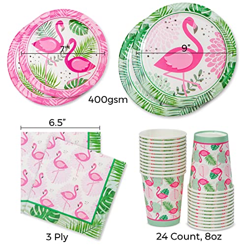  Flamingo Party Supplies -Service For 24- Flamingo Plates (7 And 9 Inch), Paper Napkins And Party Cups - Disposable Flamingo Birthday Party Supplies, Flamingo Bachelorette Party