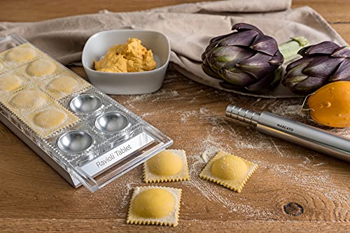 Marcato Arcato Atlas Ravioli Tablet Pasta Maker, Made In Italy, Silver, Makes 10 2-Inch Squares, 14 X 8.5