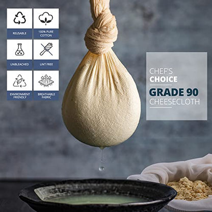  Cheesecloth, Grade 90 (9 Sq Feet), 100% Pure Cotton Reusable Cheese Cloths For Straining, Unbleached Ultra Fine Cheese Cloth Fabric, Premium Butter Muslin Cloth For Straining - (1 Sq Yard)