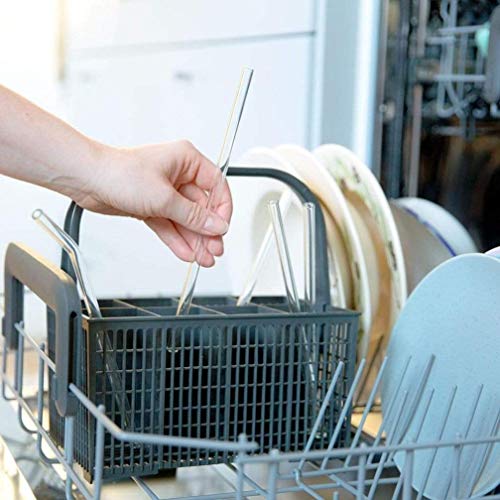  ALM Glass Straws - 6 Bent Reusable 8 Inch Drinking Straws + Plastic-Free Cleaning Brush - Dishwasher Safe - Eco-Friendly - Perfect For Smoothies, Cocktails