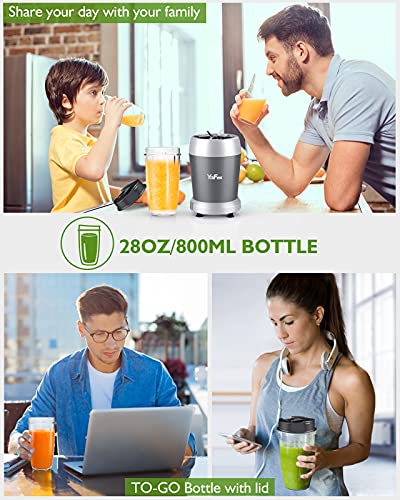  Personal Blender For Shakes And Smoothies, 700W 6-Blade Smoothie Blender For Frozen Fruit And Ice, With 1 28 Oz Travel Bottle, 1 To-Go Lid, BPA Free & Dishwasher Safe (Gray/Silver)
