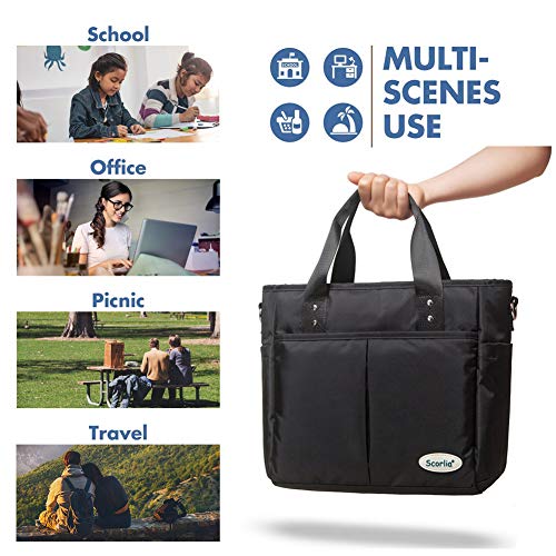  Insulated Lunch Bag, Extra Large Lunch Tote Bag With Removable Shoulder Strap, Durable Reusable Cooler Lunch Box Bag With Side Pockets, Tall Drinks Holder For Women Men Work, Black