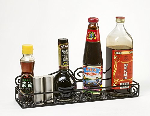  Unum Spice Rack Organizers - Set Of 2 Black Metal Hanging Shelf For Spices - Cupboard, Kitchen Or Pantry Storage – Handcrafted Scroll Design - 15" X 3.5" X 3.5"