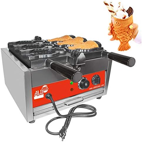  Taiyaki Waffle Iron | Fish-Shaped Waffle Maker | Stainless Steel | Nonstick | 110V (6 Fish-Shaped Waffles)