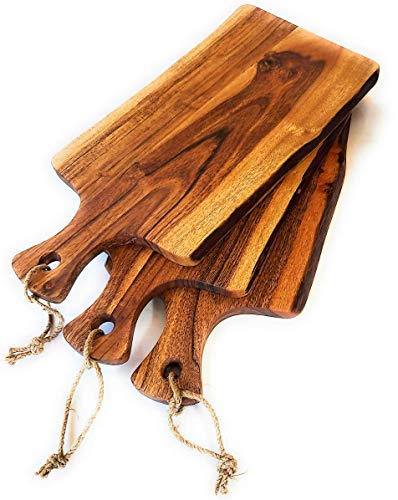  EATHERLEE - Extra Large Premium Natural Live Edge Acacia Charcuterie Cheese Board Serving And Cutting Tray With Handle