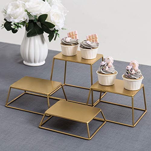  Modern Brass Tone Metal Nesting Buffet Table Food Or Retail Display Risers, Set Of 4