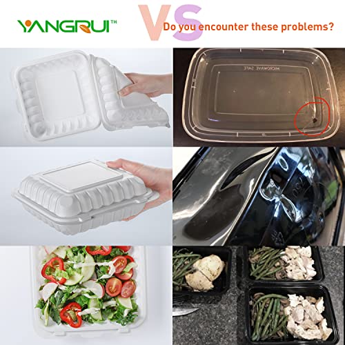  To Go Containers, Shrink Wrap Biodegradable 55 Pack 8 Inch Meal Prep Container BPA Free Microwave Freezer Safe Plastic Hinged Clamshell Take Out Containers