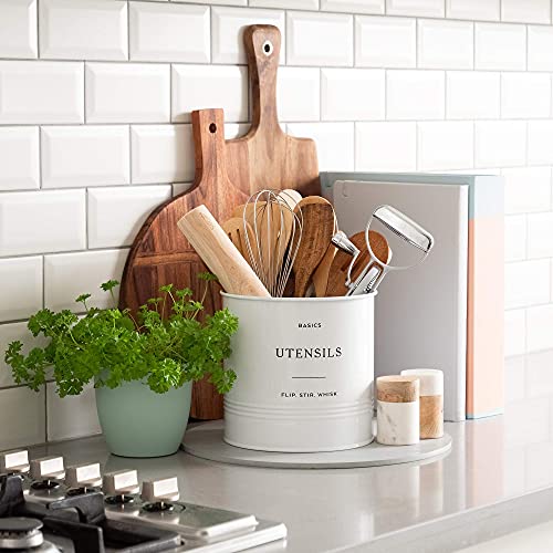  Farmhouse Kitchen Utensil Holder (Jumbo Size - 7" X 7”) - Large Utensil Caddy For Countertop, Utensil Holder For Kitchen Counter Decor, Utensil Organizer (White)