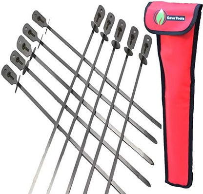  Skewers Set - 10 Stainless Steel Wide BBQ Kebob Sticks For BBQ Grill - Flat Metal With Food Remover Disc - BBQ Accessories, 12 Inch