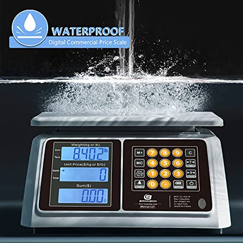  Food Scale, Price Computing Scale, IPX7 Waterproof, 66lbs Capacity, White Backlight LCD, Rechargeable Commercial Meat Produce Weight Scale For Farmers Market And Seafood