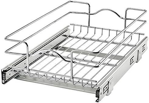  Rev-A-Shelf 5WB1-0918CR-1 8.5 X 18 Inch Single Wire Pull Out Shelf Storage Basket Organizer W/100lb Weight Capacity For Kitchen Base Cabinets, Silver