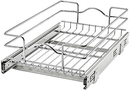  Rev-A-Shelf 5WB1-0918CR-1 8.5 X 18 Inch Single Wire Pull Out Shelf Storage Basket Organizer W/100lb Weight Capacity For Kitchen Base Cabinets, Silver