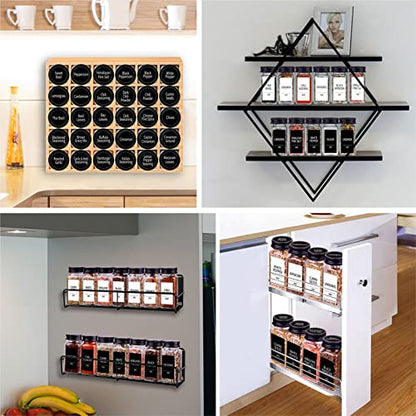  36 Spice Jars With 547 Labels- Glass Spice Jars With Black Metal Caps, 4oz Empty Spice Containers With Shaker Lids, Funnel, Chalk Pen, Square Seasoning Bottles For Spice Rack, Drawer, Cabinet