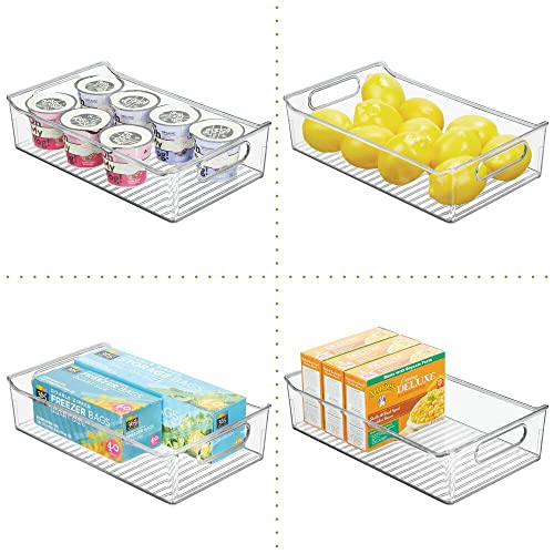  MDesign Small Plastic Kitchen Storage Container Bins With Handles -Organization In Pantry, Cabinet, Refrigerator Or Freezer Shelves - Food Organizer For Fruit, Yogurt, Squeeze Pouches - Clear