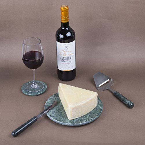  Genuine Green Marble 2 Piece Serving Set With Solid Marble Handle Includes Stainless Steel Cutter Slicer And Cheese Knife, 3" W X 9" L, Green