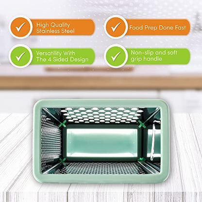  Professional Box Grater With Storage Container, Stainless Steel & Soft Grip Handle, 4 Sides, Handheld Kitchen Food Shredder Best For Parmesan Cheese, Vegetables, Ginger, 10" Mint
