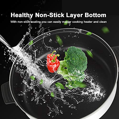  Multifunctional Split Electric Hot Pot, Non-Stick Skillet,Large Capacity 4L For 6~8 People,with Temperature Control Fry, Soup, Stew, Grilling, White, 13.39×8.66×14.17 Inches (HDJ-1350)