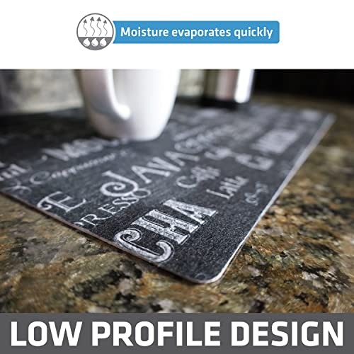  Coffee Maker Mat, (Coffee Station Bar Accessory) Protects Kitchen Countertops From Spills, Stains & Scratches - Absorbent/Waterproof/Machine Washable (USA Made) (12” X 20”) (Java Chalkboard)