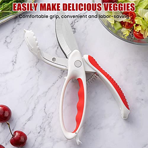  Salad Scissors: Herb Scissors Multifunctional Double Blade Kitchen Salad Scissors Salad Chopper Heavy Duty Kitchen Salad Scissors Kitchen For Cutting Shredding Tool(Red)