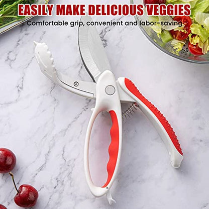  Salad Scissors: Herb Scissors Multifunctional Double Blade Kitchen Salad Scissors Salad Chopper Heavy Duty Kitchen Salad Scissors Kitchen For Cutting Shredding Tool(Red)
