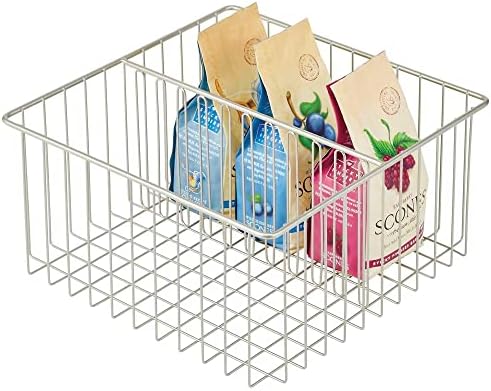  MDesign Farmhouse Decor Metal Wire Food Organizer Storage Bin Baskets For Kitchen Cabinets, Pantry, Bathroom, Laundry Room, Closets, Garage, 6 Sections - Bronze