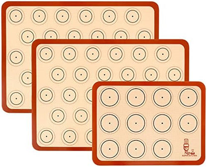  Baking Mat Macaron - Set Of 3 (2 Half Sheet Liners And 1 Quarter Sheet), Non Stick Silicon Cookie Oven Liner For Macaroons, Bake Pans, Pizza, Toaster, Cake And Bread Making (Red,Blue,Gray)