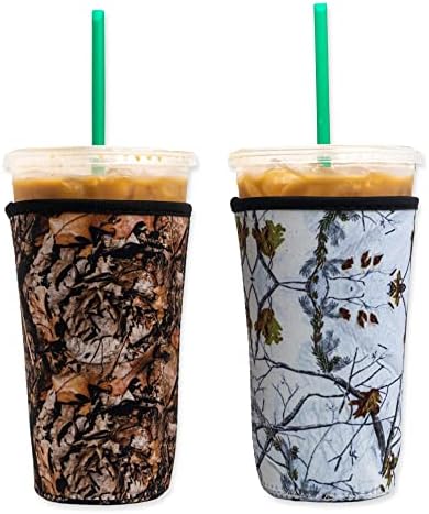  Axendale And Co Reusable Neoprene Insulator Sleeves For Large Sized Iced Coffee And Cold Drink Cups (2 PK Large 32oz, Black Smooth)