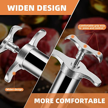  Molomo Meat Injector, 304 Stainless Steel Meat Injector Syringe With 3 Professional Needles, 2-oz Marinade Seasoning Injector For Meats, Turkey, Grill Smoker Barbecue