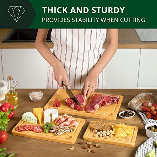  Ooden Cutting Boards For Kitchen Meal Prep & Serving - Bamboo Wood Cutting Board Set With Deep Juice Groove Side Handles - Charcuterie & Chopping Butcher Block For Meat - Kitchen Gadgets Gift (3 Pcs)