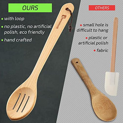 Wooden Spoons For Cooking Kitchen Utensils Set Of 5 Cooking Spoons And Spatula - Natural Beechwood For Nonstick Cookware Heat Resistant Wood Spoons
