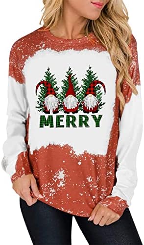  Womens Causal Loose Crewneck Fall Loose Tops Sweatshirts Long Sleeve Christmas Print Plus Size Pullover Top Streetwear