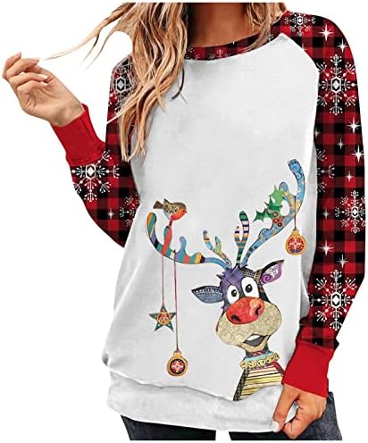  Crewneck Sweatshirts For Women Fall Plus Size Christmas Print Long Sleeve Sweatshirts Loose Tops Pullover Top Fall