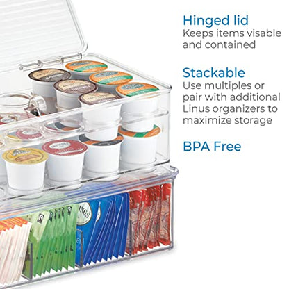  IDesign 2-Tier Coffee Pod Holder Lidded Bin, Plastic Pantry And Kitchen Storage, The Linus Collection – 7.25" X 10.75" X 4.25", Clear