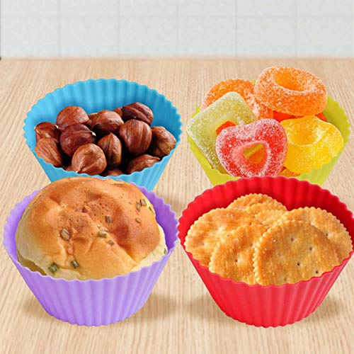  24 Pack Silicone Baking Cups Reusable Muffin Liners Non-Stick Cup Cake Molds Set Cupcake Silicone Liner Standard Size Silicone Cupcake Holder Reusable Cupcake Liners Christmas Gift (8 Rainbow Colors)