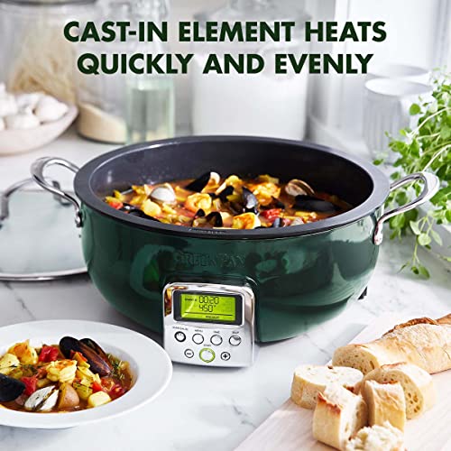 Greenpan Elite Essential Smart Electric 6QT Skillet Pot, Presets To Sear Saute Stir-Fry And Cook Rice, Healthy Ceramic Nonstick And Dishwasher Safe Parts, Easy-to-use LED Display, Ponderosa Pine