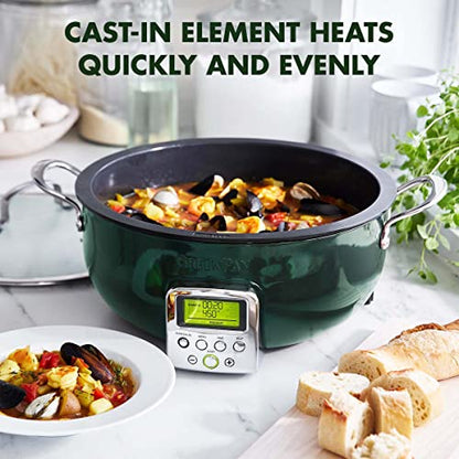 Greenpan Elite Essential Smart Electric 6QT Skillet Pot, Presets To Sear Saute Stir-Fry And Cook Rice, Healthy Ceramic Nonstick And Dishwasher Safe Parts, Easy-to-use LED Display, Ponderosa Pine