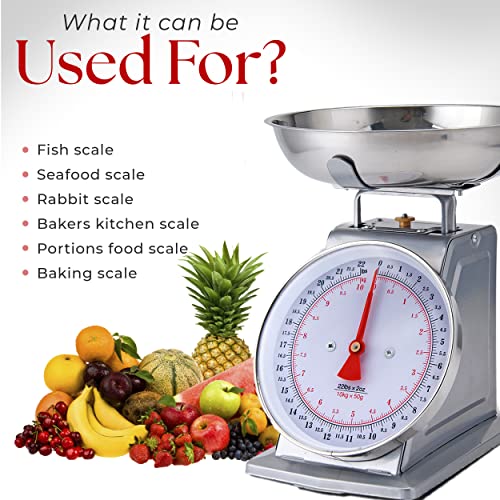  Alpine Cuisine Stainless Steel Analog Kitchen Scale Silver - Mechanical Kitchen Weighing Food Scale Weighs Up To 22 Lbs, Analog Food Scale For Kitchen - Measures Grams And Ounces - Food Weight Scale