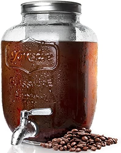  Cold Brew Coffee Maker 1 Gallon, Cold Brew Coffee Kit With Stainless Steel Spigot,Cold Brew Dispenser With Extra Thick Glass Carafe, Gallon Large Cold Brew Maker For Coffee Or Tea