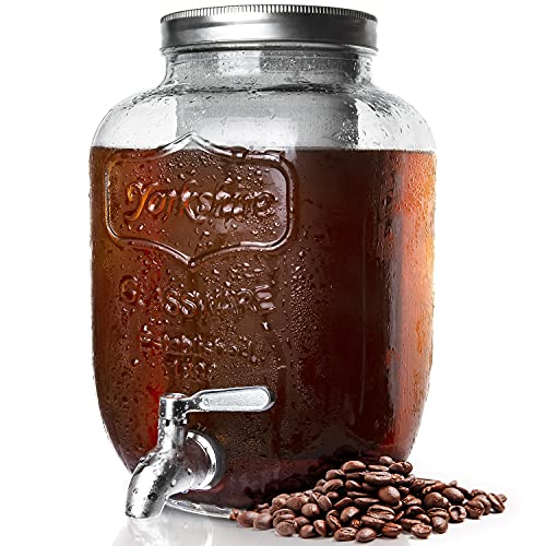  Cold Brew Coffee Maker 1 Gallon, Cold Brew Coffee Kit With Stainless Steel Spigot,Cold Brew Dispenser With Extra Thick Glass Carafe, Gallon Large Cold Brew Maker For Coffee Or Tea