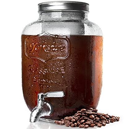  Cold Brew Coffee Maker 1 Gallon, Cold Brew Coffee Kit With Stainless Steel Spigot,Cold Brew Dispenser With Extra Thick Glass Carafe, Gallon Large Cold Brew Maker For Coffee Or Tea