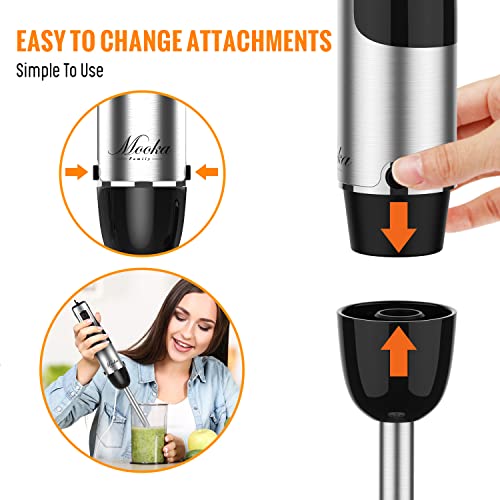  Mmersion Blender Handheld, 1100W 5-in-1 Multi-Purpose Hand Blender, 12-Speed Stick Blender, 600ml Beaker, 500ml Chopper, Egg Whisk, Milk Frother, Black