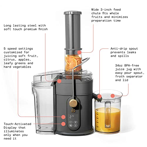 GENERIC Beautiful 5-Speed 1000W Electric Juice Extractor With Touch Activated Display, By Drew Barrymore (Oyster Gray)