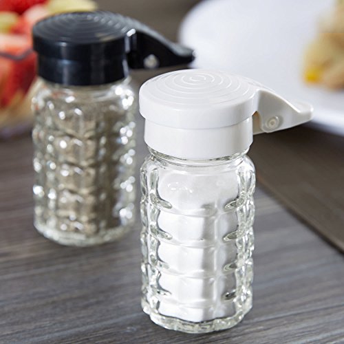  Moisture Proof Salt & Pepper Shakers - 1.5 Oz - Glass W/Black & White Lids Spring Loaded, No Clog, Set Of 2
