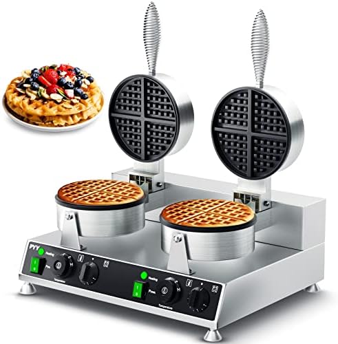  Commercial Waffle Maker PYY Double Waffle Maker Large Stainless Steel Waffle Maker Silver Non-stick Electric Chaffle Maker For Restaurant Party Food Stall