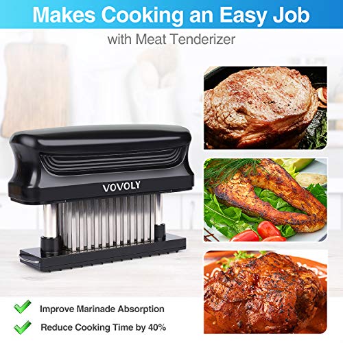 Vovoly Premium Meat Tenderizer Tool, 60pcs Sturdy Stainless Steel Blades, Meat Tenderizer Mallet Pounder Dishwasher Safe, Ultra Sharp Needles For Fast Tenderizing Beef/Steak/Chicken/Pork/BBQ.